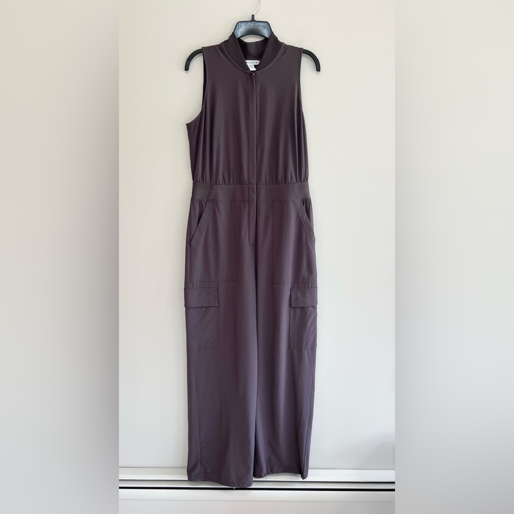 Athleta Brooklyn Sleeveless Front Zip Cargo Pant Utility Jumpsuit Romper Brown 8 - Picture 2 of 15